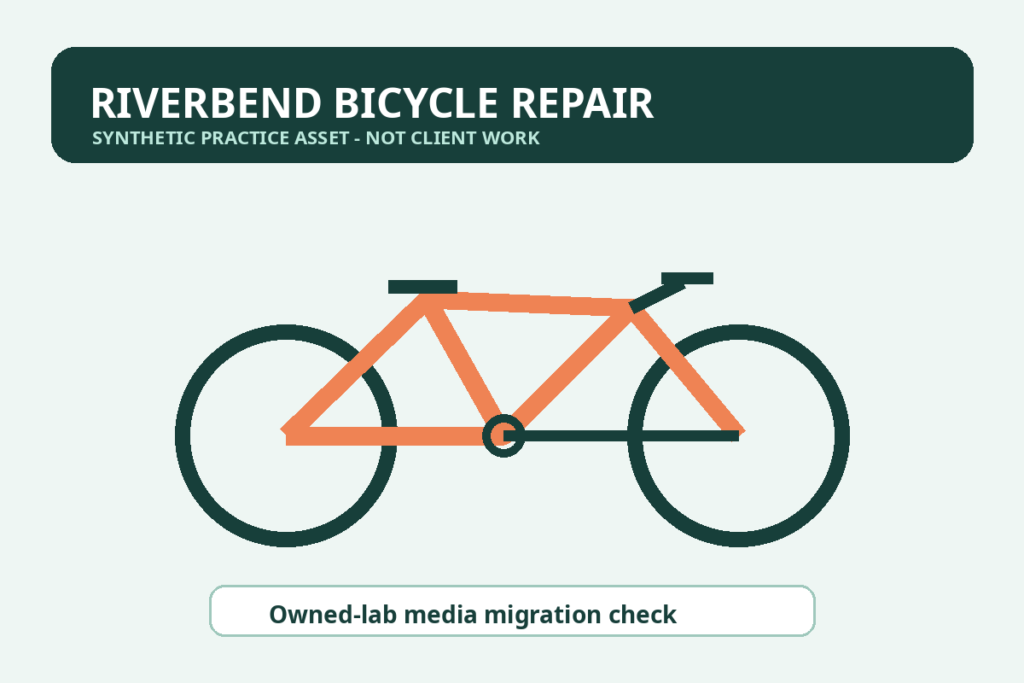 Synthetic illustration of a bicycle repair workshop used for migration practice